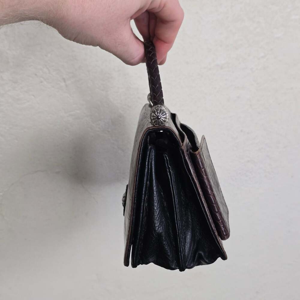 Brighton Vintage Croc-Embossed Leather Small Top Handle Clutch/Organizer Bag - Picture 6 of 8